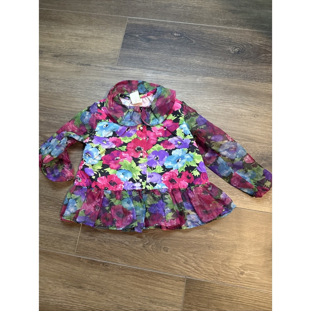 Vintage Girls Miss Quality Floral Peplum Fancy Jacket 1980s 3t
